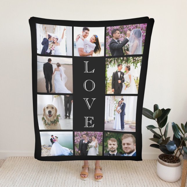 Newlywed Love 10 Photo Collage Wedding Sherpa Blanket (Creator Uploaded)