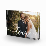 Newlywed Love Keepsake Wedding Photo Custom Block<br><div class="desc">Delight the newlyweds with a truly memorable gift—this Elegant Custom Wedding Photo Block featuring a stylish love script with long-tailed swashes. This chic and modern keepsake is designed to beautifully display their favourite wedding photo, creating a timeless piece they will cherish forever. Perfect for decorating their home with a touch...</div>