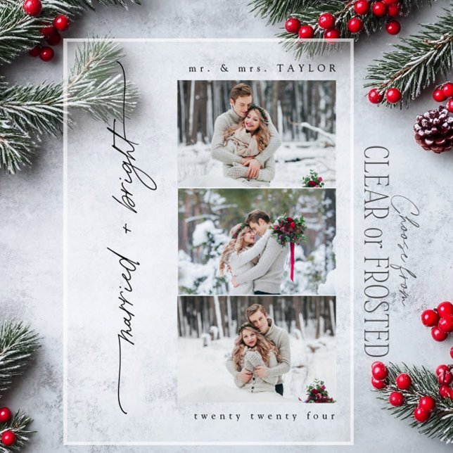 Newlywed Married and Bright First Christmas Photo Acrylic Invitations (Creator Uploaded)