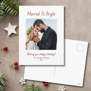 Newlywed Married and Bright Photo Christmas  Holiday Postcard