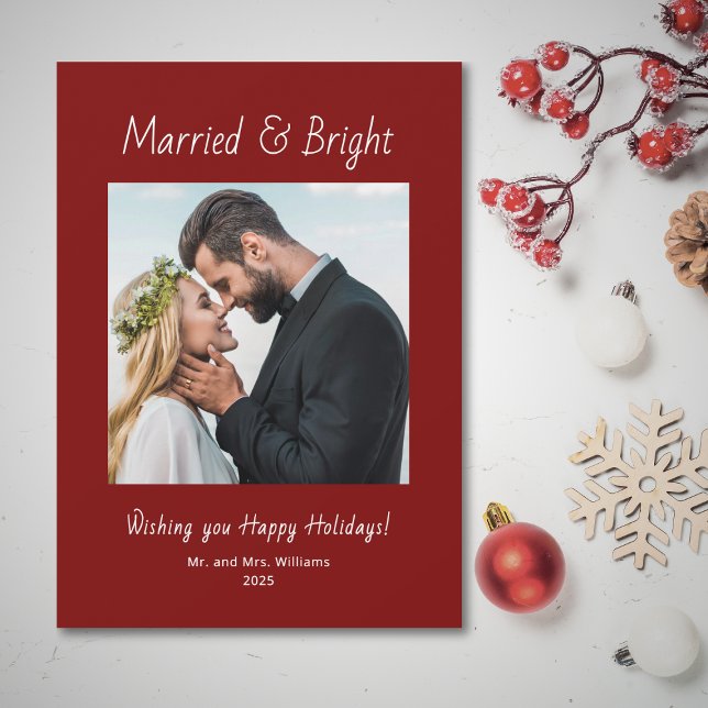 Newlywed Married and Bright Photo Red Christmas  Holiday Card (Creator Uploaded)
