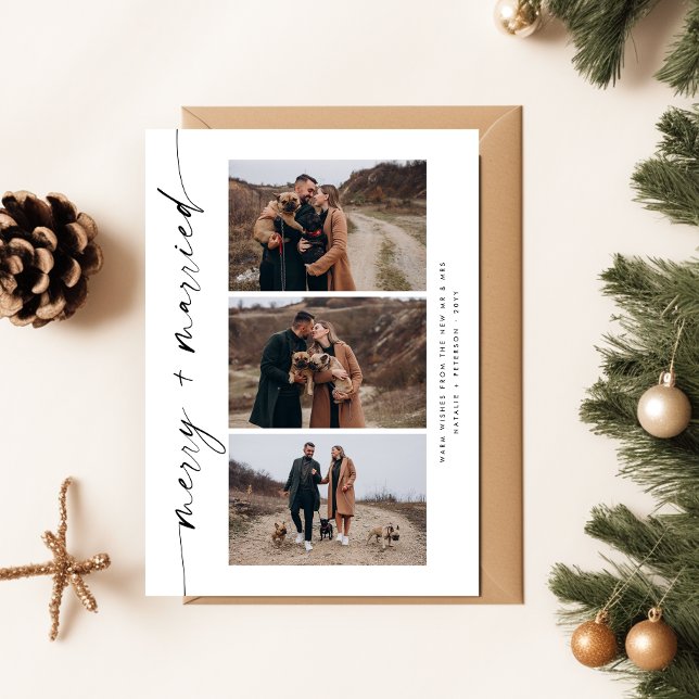 Newlywed Merry And Married First Christmas Photo Holiday Card (Creator Uploaded)