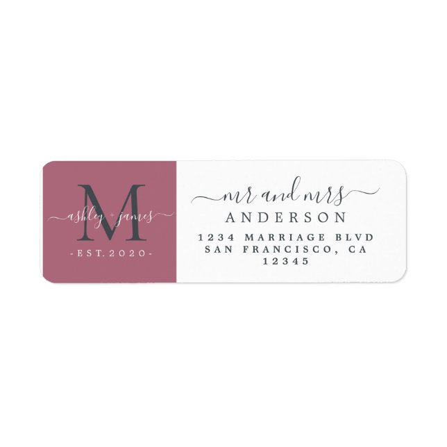 Newlywed Monogram Mr Mrs Return Address  Label (Front)