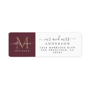 Newlywed Monogram Mr Mrs Return Address Label