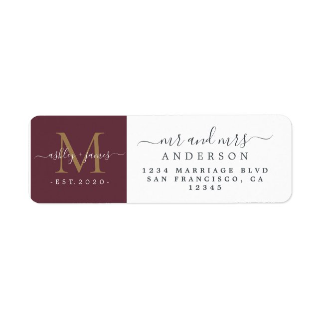 Newlywed Monogram Mr Mrs Return Address Label (Front)