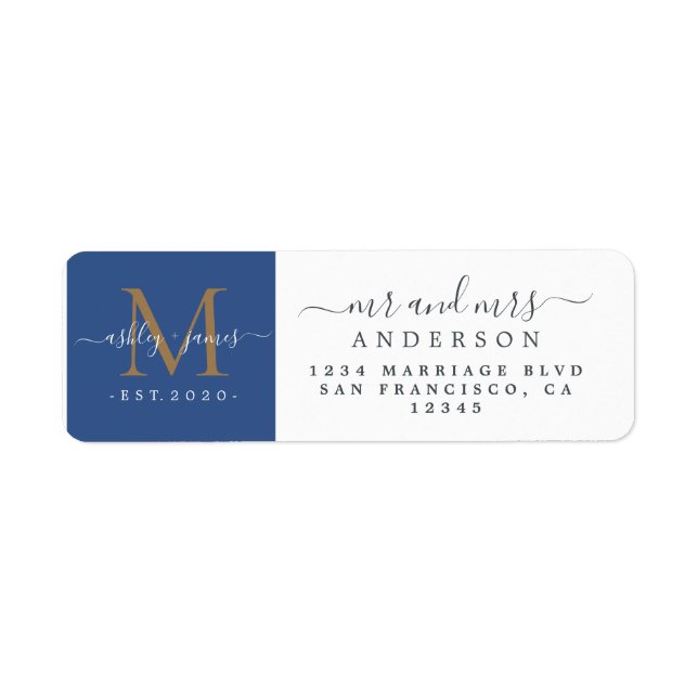 Newlywed Monogram Mr Mrs Return Address Label (Front)