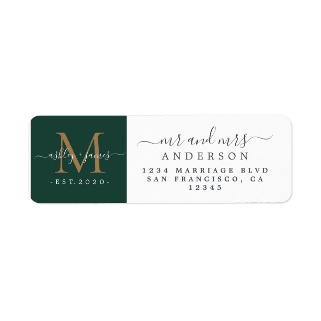 Newlywed Monogram Mr Mrs Return Address  Return Address Label (Front)