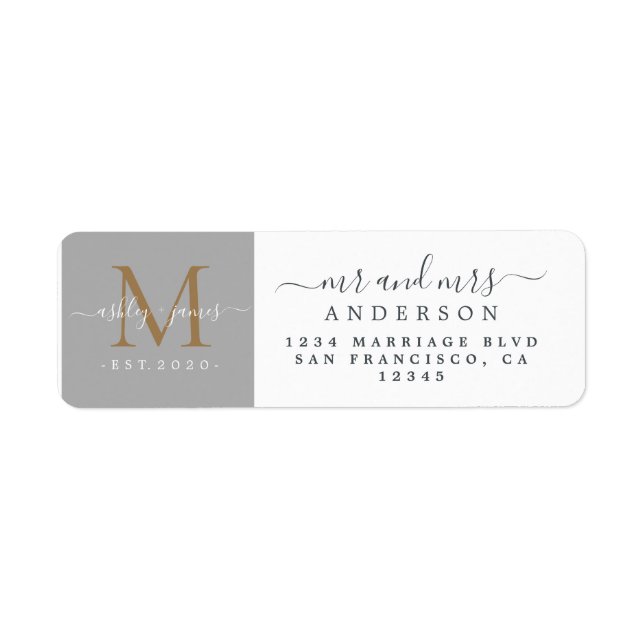 Newlywed Monogram Mr Mrs Return Address Return Address Label (Front)