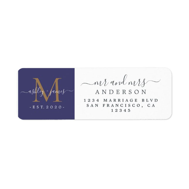 Newlywed Monogram Mr Mrs Return Address Return Address Label (Front)