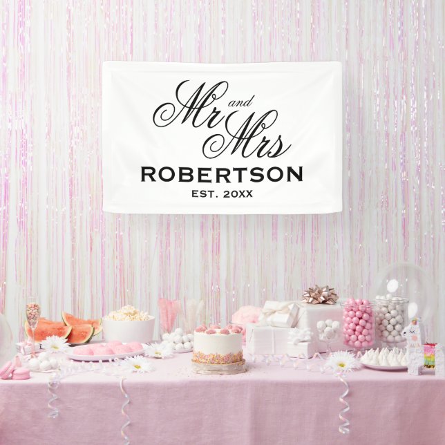 Newlywed Mr and Mrs custom wedding banner sign (Party)