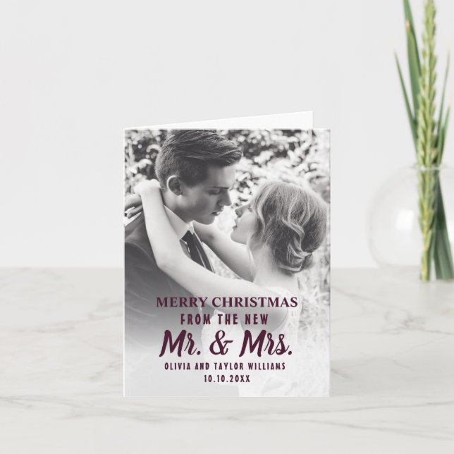 Newlywed Mr And Mrs First Christmas Custom Photo Holiday Card (Front)