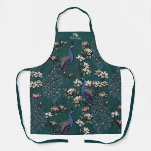 Newlywed Mr and Mrs Floral Peacock Teal Apron