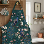 Newlywed Mr and Mrs Floral Peacock Teal Apron<br><div class="desc">This Newlywed Mr and Mrs Floral Peacock Teal Apron features blue and teal peacocks perched on Magnolia tree branches in full bloom,  hand-drawn in black ink. Elegant dark teal background. Personalise with Mr or Mrs and newlywed's last name. All text is editable.</div>