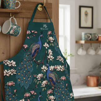Newlywed Mr and Mrs Floral Peacock Teal Apron