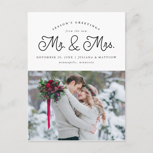 Newlywed Mr and Mrs Photo Holiday Postcard (Front)