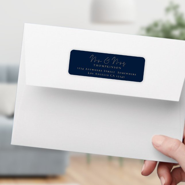 Newlywed Mr Mrs Gold Navy Return Name Address Label (Creator Uploaded)