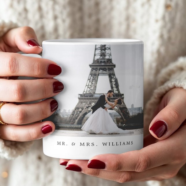 Newlywed Mr. & Mrs. Modern Photo Collage Coffee Mug (This mug is perfect for a newlywed. The mug features two photos and is personalized)
