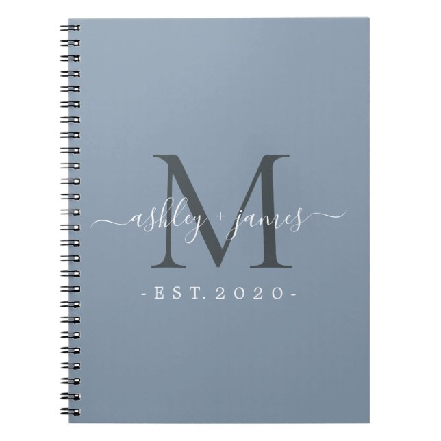 Newlywed Mr Mrs Monogram Names Year Dusty Blue Notebook (Front)