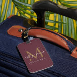 Newlywed Mr Mrs Monogram Names Year Gold Burgundy Luggage Tag<br><div class="desc">Chic, modern and simple monogrammed luggage tag with the text Mr and Mrs in white elegant handwritten script calligraphy on a burgundy background with your monogram in gold. Simply add your married name, year established and monogram in stylish typography. Perfect luxury gift for the newlywed couple's wedding guests. Exclusively designed...</div>