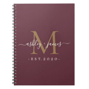 Newlywed Mr Mrs Monogram Names Year Gold Burgundy Notebook