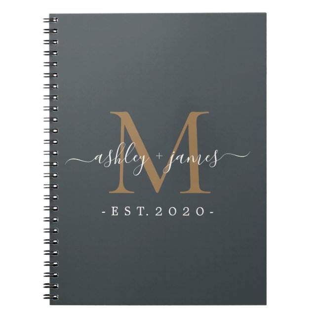 Newlywed Mr Mrs Monogram Names Year Gold Grey Notebook (Front)