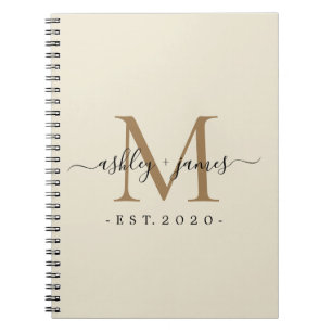 Newlywed Mr Mrs Monogram Names Year Gold Ivory Notebook
