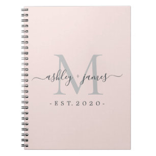 Newlywed Mr Mrs Monogram Names Year Silver Pink Notebook