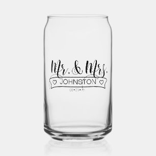 Newlywed Name Banner Mr & Mrs ID668 Can Glass