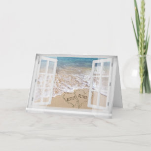 Newlywed names in beach hearts card