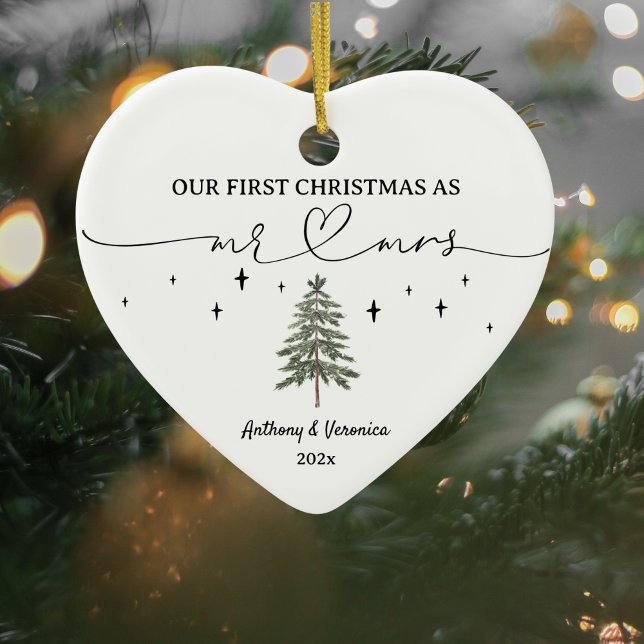 Newlywed Our First Christmas as Mr. & Mrs. Ceramic Ornament (Newlywed Christmas Ornament)