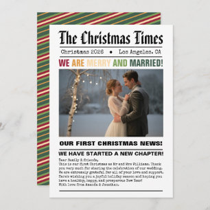 Newlywed Our First Christmas Newspaper Style Photo Holiday Card