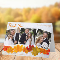 Newlywed Photo Collage Orange Autumn Leaf Wedding