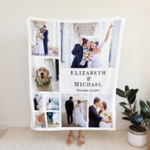 Newlywed Photo Collage Wedding Fleece Blanket