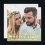 Newlywed Photo Married and Merry Green Ombre Holiday Card<br><div class="desc">Christmas modern married and merry full wedding photo card with green ombre. Classic and calligraphy typography overlay. On the back of the card is a watercolor greenery in green with a monogram and date. Message me if you need assistance or have any special requests.</div>