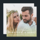 Newlywed Photo Married and Merry Green Ombre Holiday Card<br><div class="desc">Christmas modern married and merry full wedding photo card with green ombre. Classic and calligraphy typography overlay. On the back of the card is a watercolor greenery in green with a monogram and date. Message me if you need assistance or have any special requests.</div>