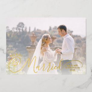 Newlywed Photo Merry and Married Your Greeting Foil Holiday Card