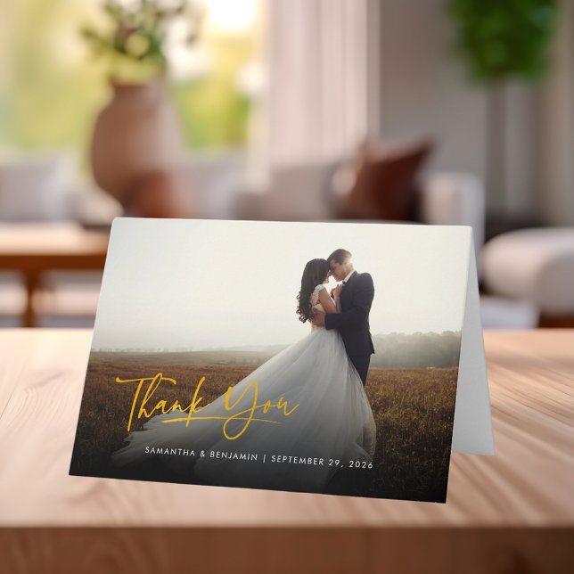 Newlywed Photo Script Elegant Thank You Card (Newlywed Photo Script Elegant Thank You Card)