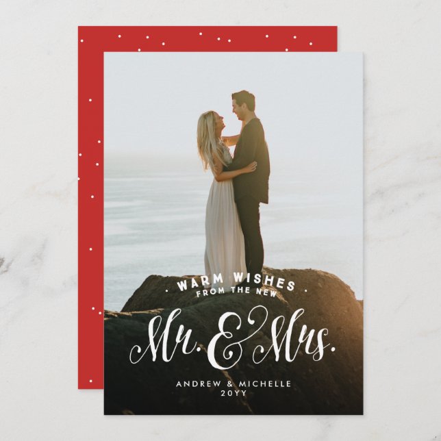 Newlywed simple elegant two photo Christmas Holiday Card (Front/Back)