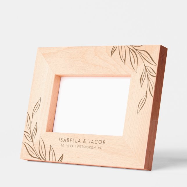 Newlywed Simply Elegant Botanical Wedding Etched Frames (Left)