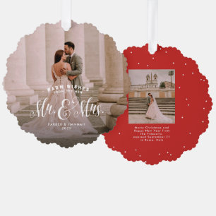 Newlywed two photo elegant Christmas wedding  Tree Decoration Card