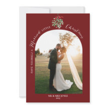 Newlywed Watercolor Mistletoe Photo Holiday Card