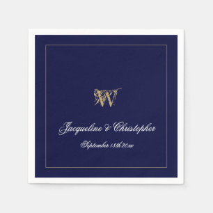 Newlywed/Wedding Gift Monogram Chic Navy Paper Napkin