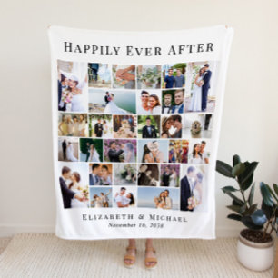 Newlyweds 30 Photo Collage White Wedding Fleece Blanket