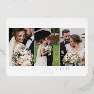 Newlyweds 3 Photo Wedding Thank You Silver