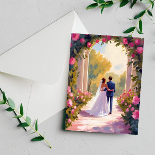 Newlyweds Bride & Groom Wedding Painting Card