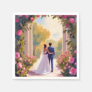 Newlyweds Bride & Groom Wedding Painting Napkin
