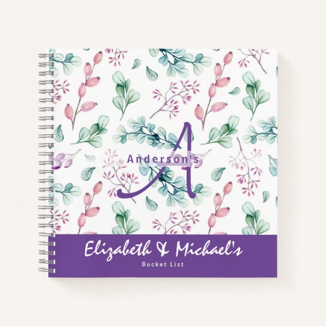 Newlyweds BUCKET LIST Pretty Botanical Floral Notebook (Front)
