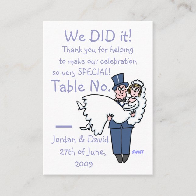 Newlyweds Cartoon Art Reception Table Place Card (Front)