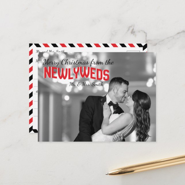 Newlyweds Christmas Holiday Photo Postcards (Front/Back In Situ)