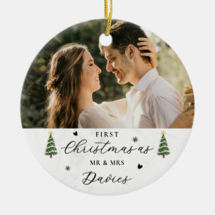 Newlyweds Christmas Mr and Mrs Ceramic Ornament